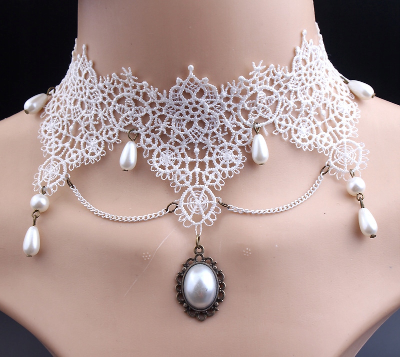 KOLIA KORONKA BIAŁA KAMEA NASZYJNIK CHOKER C609 - obrazek 2