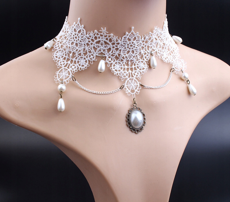 KOLIA KORONKA BIAŁA KAMEA NASZYJNIK CHOKER C609 - obrazek 3