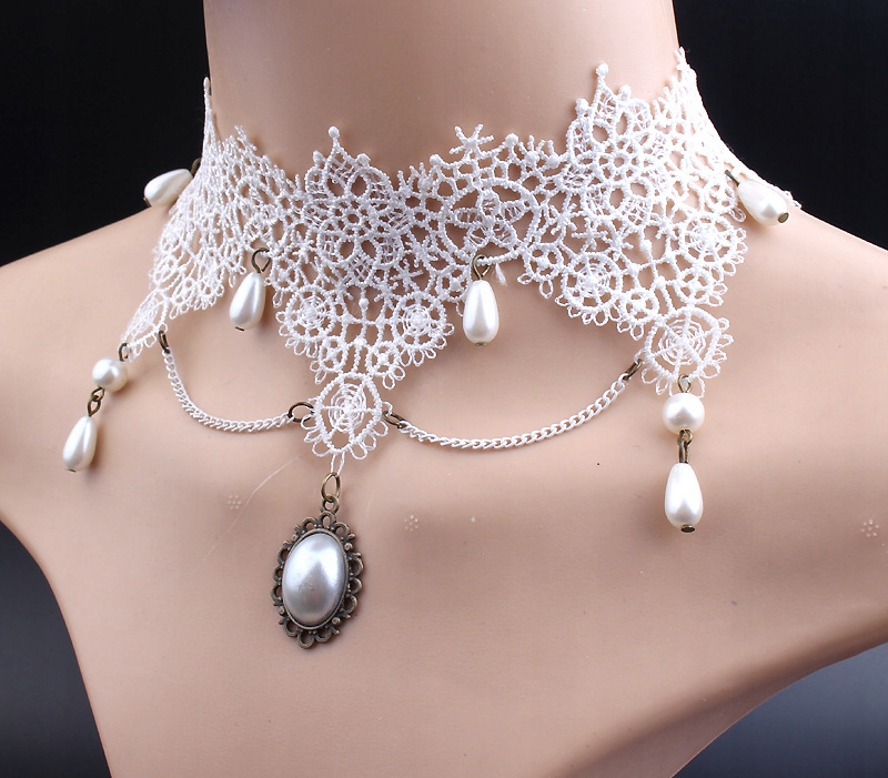 KOLIA KORONKA BIAŁA KAMEA NASZYJNIK CHOKER C609 - obrazek 4