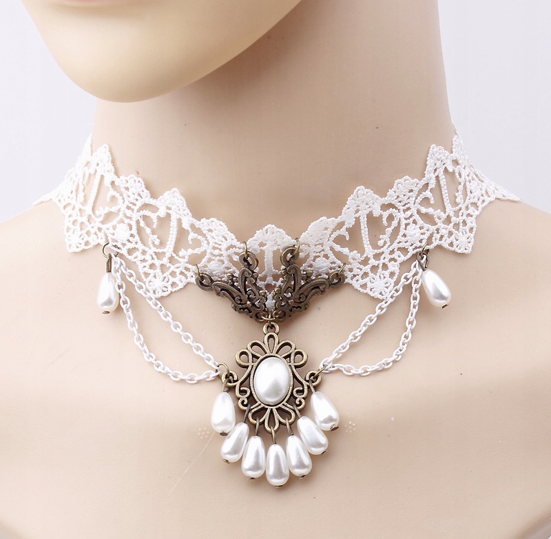 KOLIA KORONKA BIAŁA KAMEA NASZYJNIK CHOKER C132 - obrazek 3