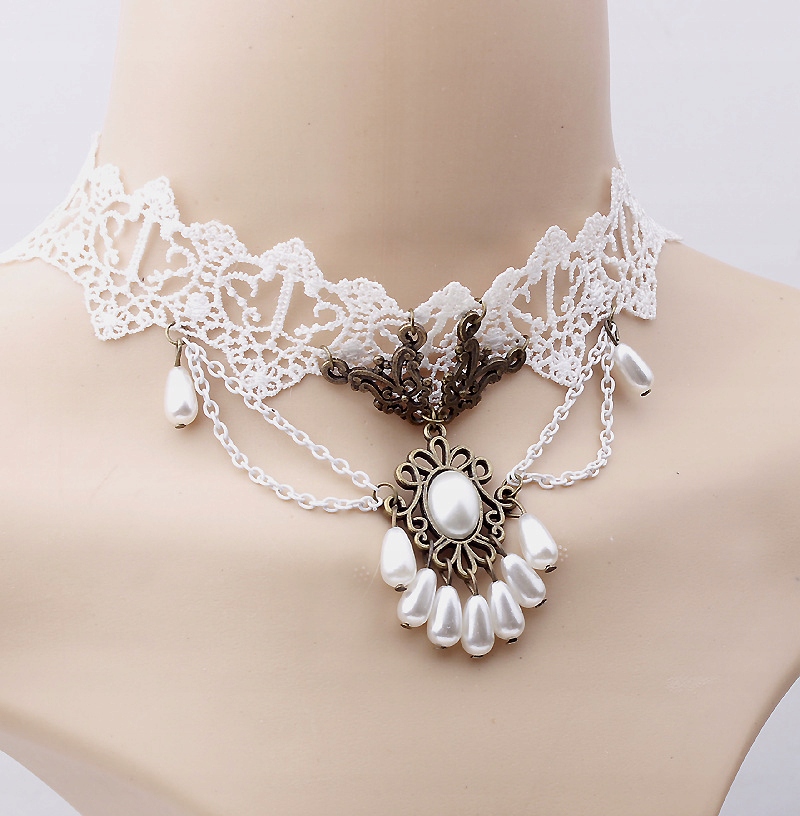 KOLIA KORONKA BIAŁA KAMEA NASZYJNIK CHOKER C132 - obrazek 4