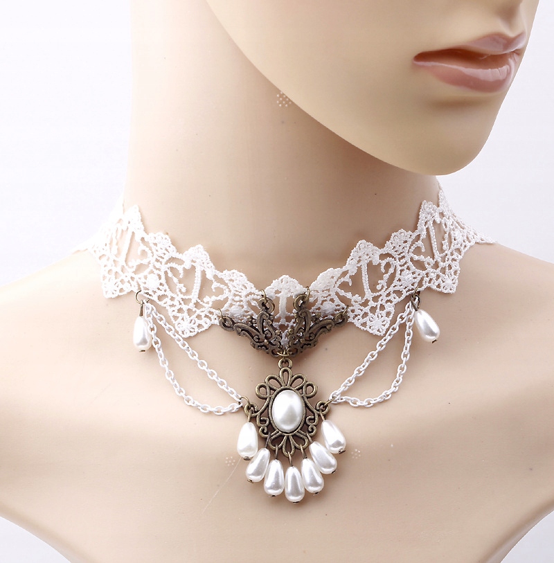 KOLIA KORONKA BIAŁA KAMEA NASZYJNIK CHOKER C132 - obrazek 5