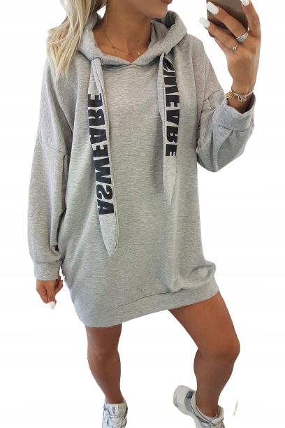 CIEPŁA DŁUŻSZA BLUZA KAPTUR NAPIS KOLORY