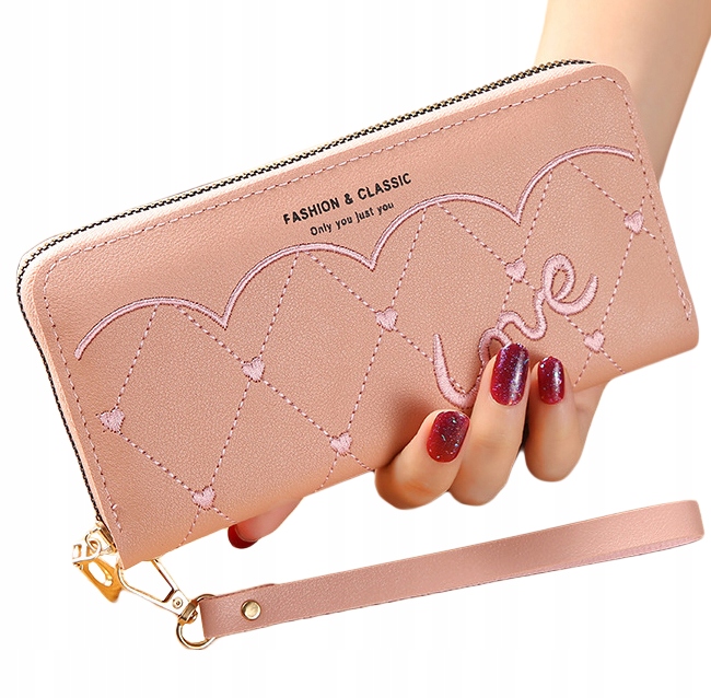 ELEGANCKI DUŻY PORTFEL EKO SKÓRA ZAMEK NAPIS HAFT